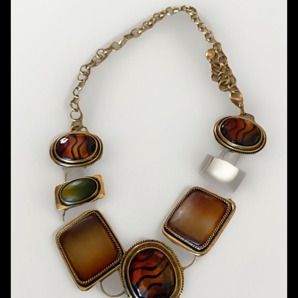 Chico's Gold and Orange Geometric Necklace